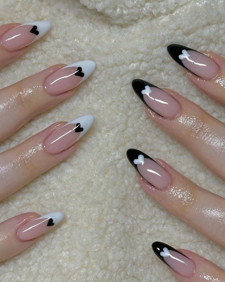 Coffin Black And White Nails